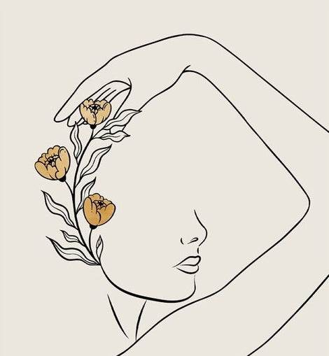 Girl With Yellow Flowers Drawing Lines Canvas