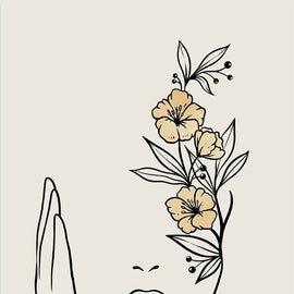 Flowers on a Beauty Face Drawing Lines Canvas