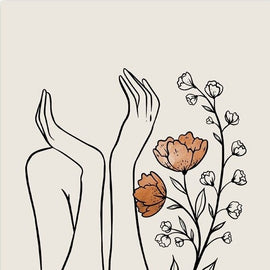 Girl with Flowers Drawings Lines Canvas