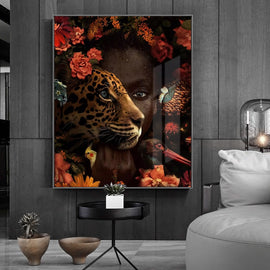 African Art Black Woman Tiger Rose Bird Canvas