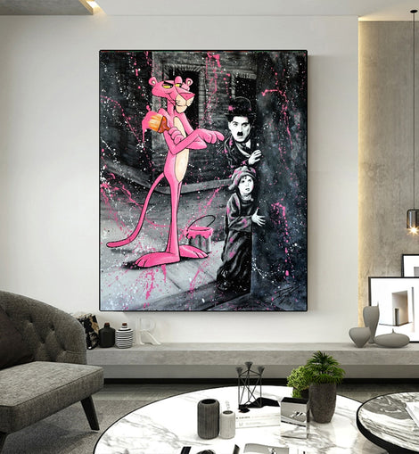 Pink Panther in the Street by Nacks (2021) : Painting Acrylic, Graffiti on  Canvas - SINGULART