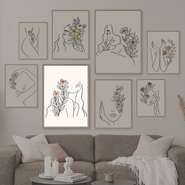 Abstract Flowers Drawing Lines Face Canvas