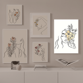 Abstract Flowers Drawing Lines Pretty Girl Canvas