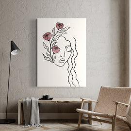 Beauty Face Flowers Drawing Lines Canvas