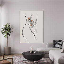 Body Figure With Flowers Drawing Lines Canvas